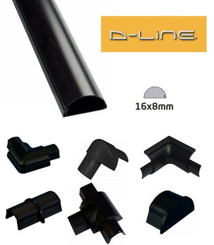 D-Line 16mm x 8mm Black Trunking And Joints Cable Management