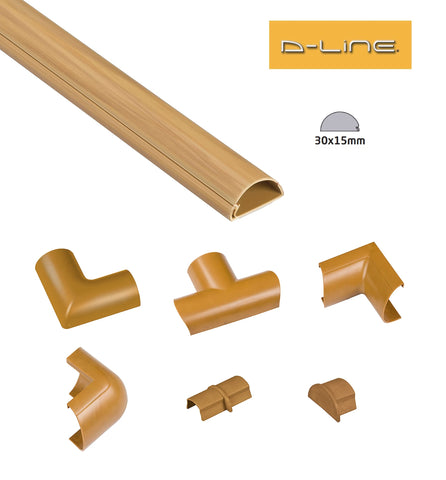 D-Line 30mm x 15mm Oak (Wood) Mini Trunking And Joints Cable Management