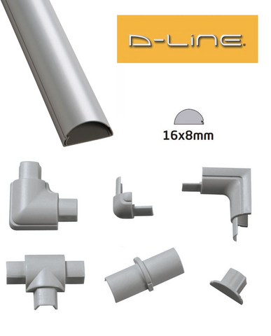 D-Line 16mm x 8mm Aluminium (Silver) Trunking And Joints Cable Management